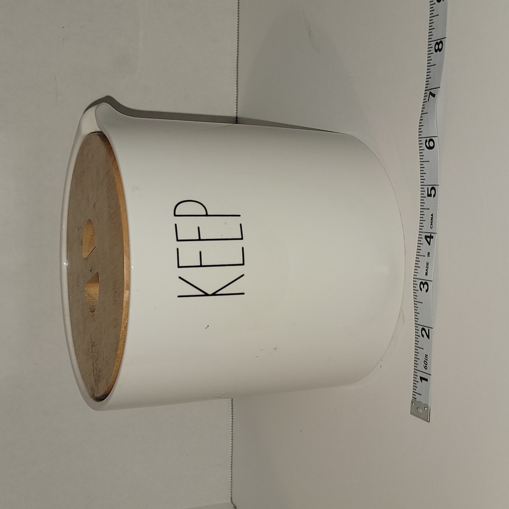 West Elm Canister KEEP Ceramic White Wood Lid Pour Spout